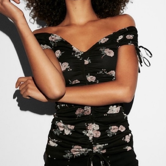 •Express• Versatile Floral Tulle Ruched Blouse - Picture 1 of 5